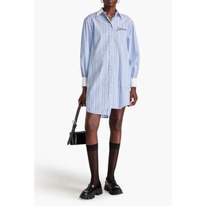 NWT Moschino Couture Striped Poplin Long Sleeve Asymmetric Shirt Dress Size 12 $